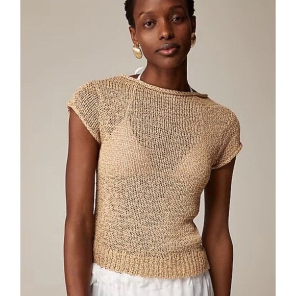 J. Crew Textured Sweater Tee women LARGE tan camel neutral NEW WITH TAGS - Picture 2 of 9